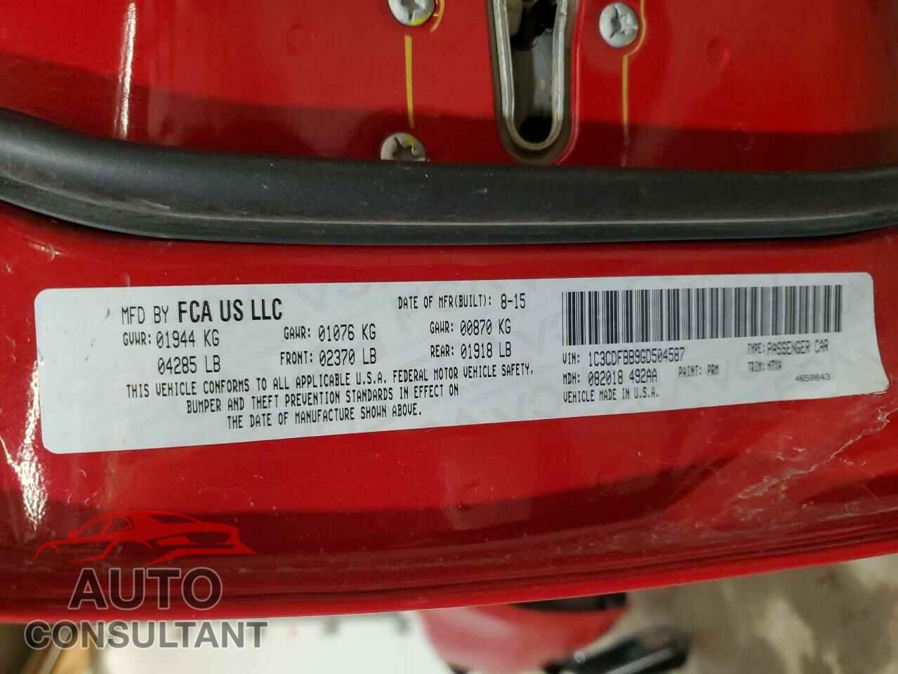 DODGE DART 2016 - 1C3CDFBB9GD504587