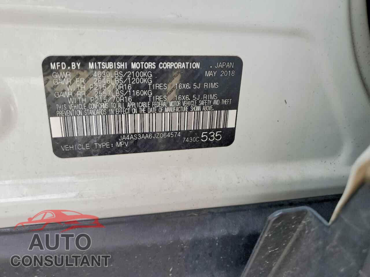 MITSUBISHI ECLIPSE 2018 - JA4AS3AA6JZ064574
