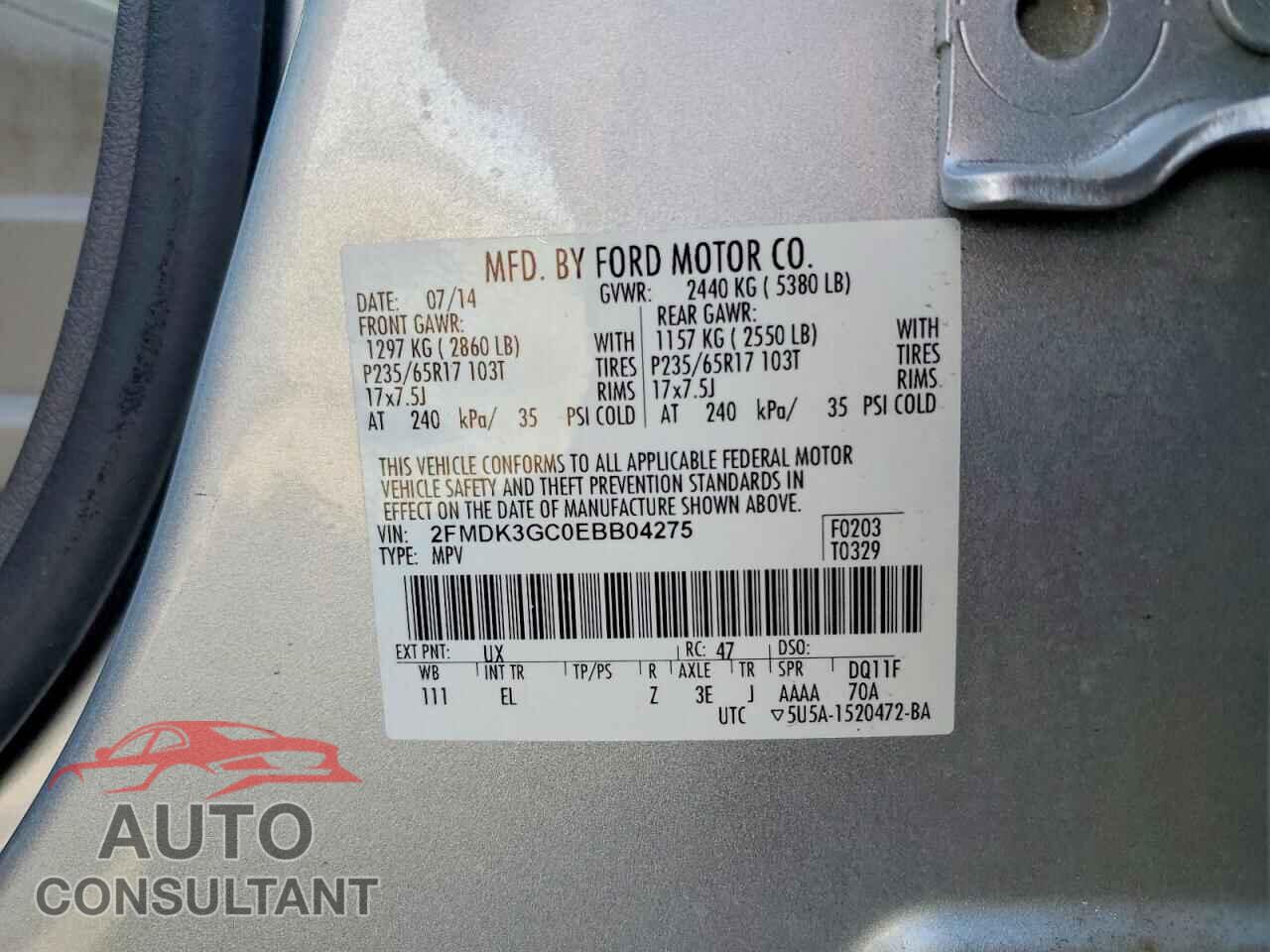 FORD EDGE 2014 - 2FMDK3GC0EBB04275