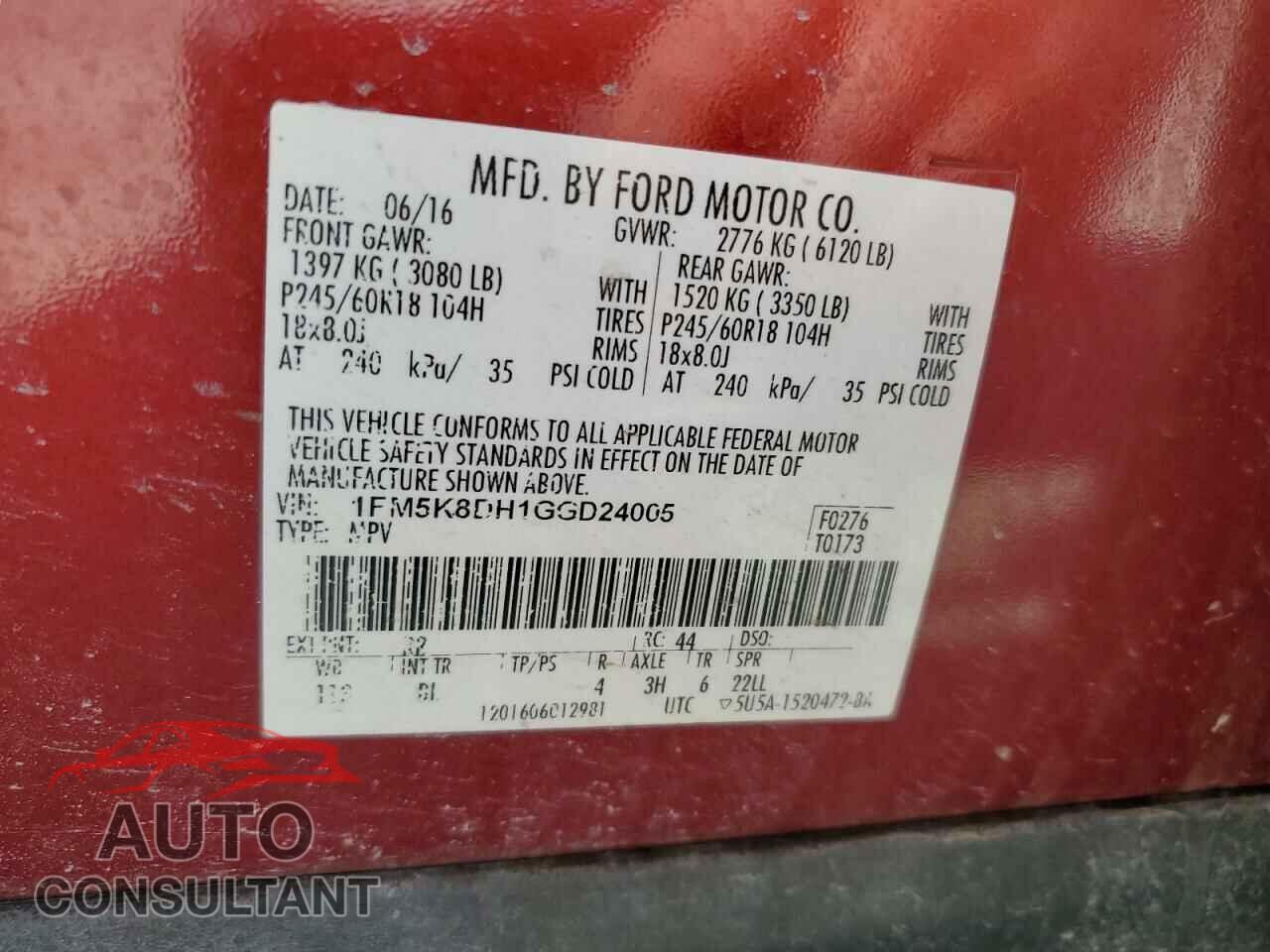 FORD EXPLORER 2016 - 1FM5K8DH1GGD24005