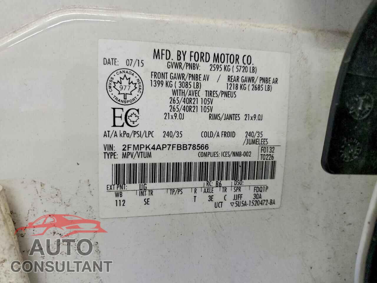 FORD EDGE 2015 - 2FMPK4AP7FBB78566