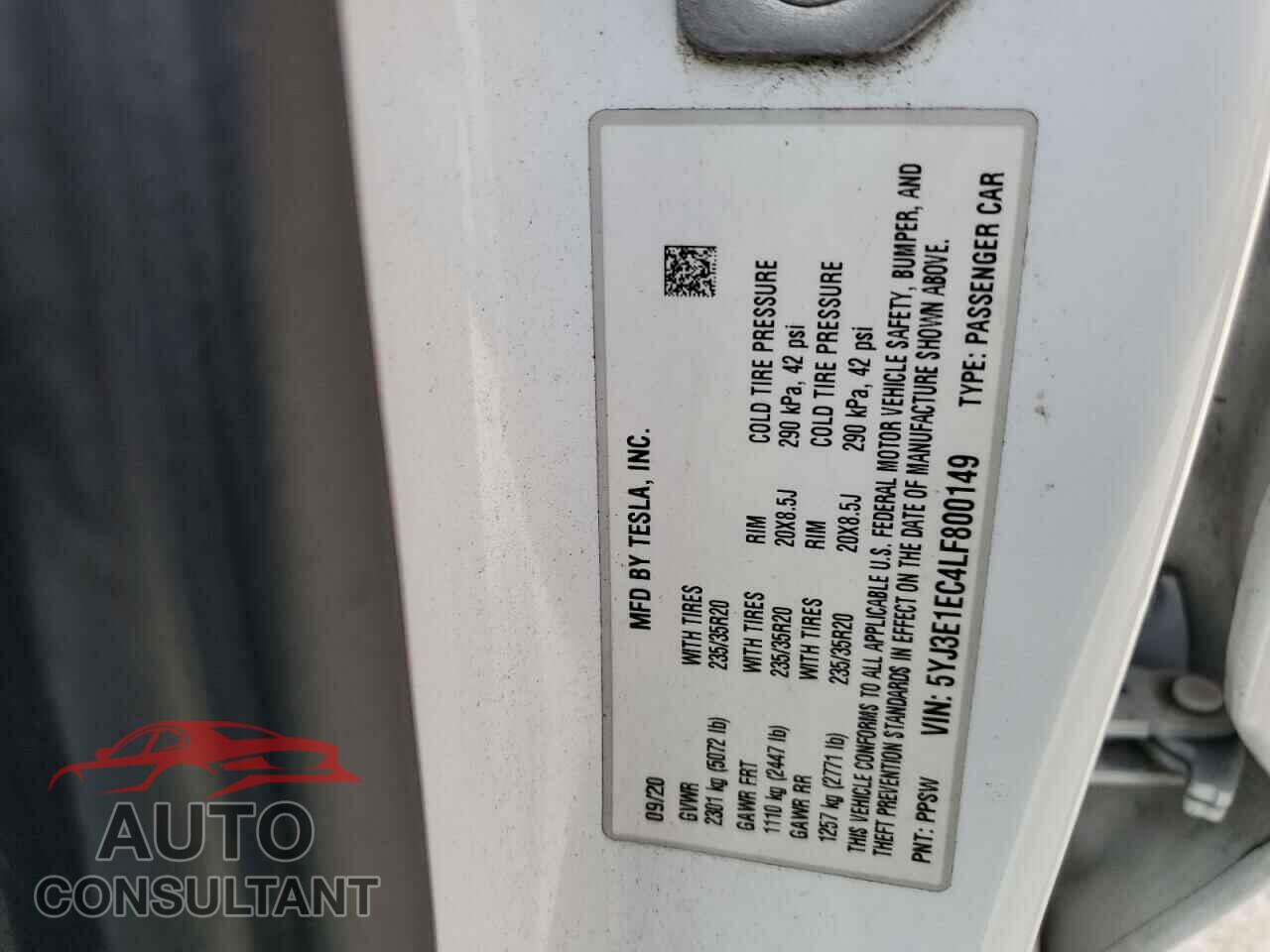 TESLA MODEL 3 2020 - 5YJ3E1EC4LF800149