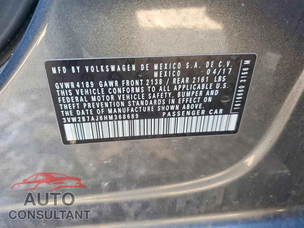 VOLKSWAGEN JETTA 2017 - 3VW2B7AJ6HM368689