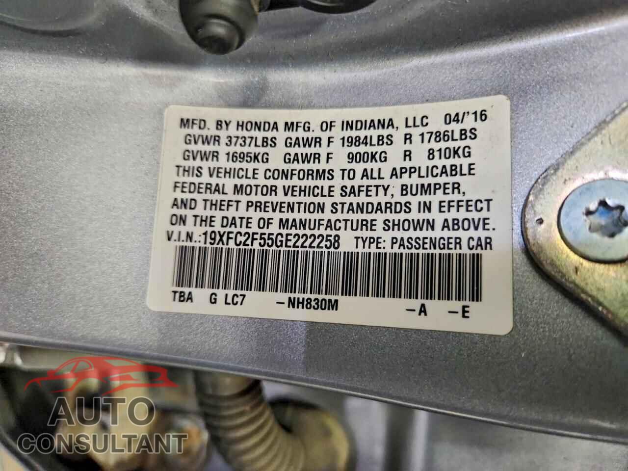 HONDA CIVIC 2016 - 19XFC2F55GE222258