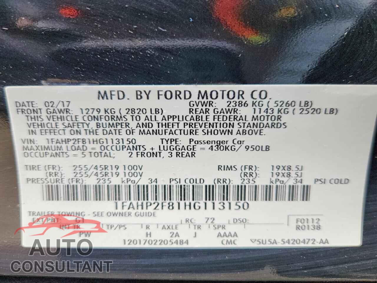 FORD TAURUS 2017 - 1FAHP2F81HG113150