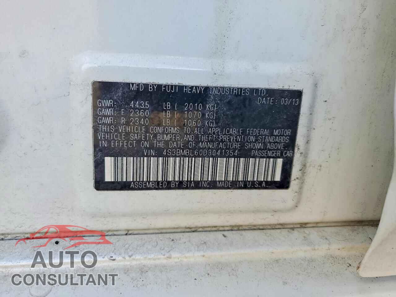 SUBARU LEGACY 2013 - 4S3BMBL60D3041354
