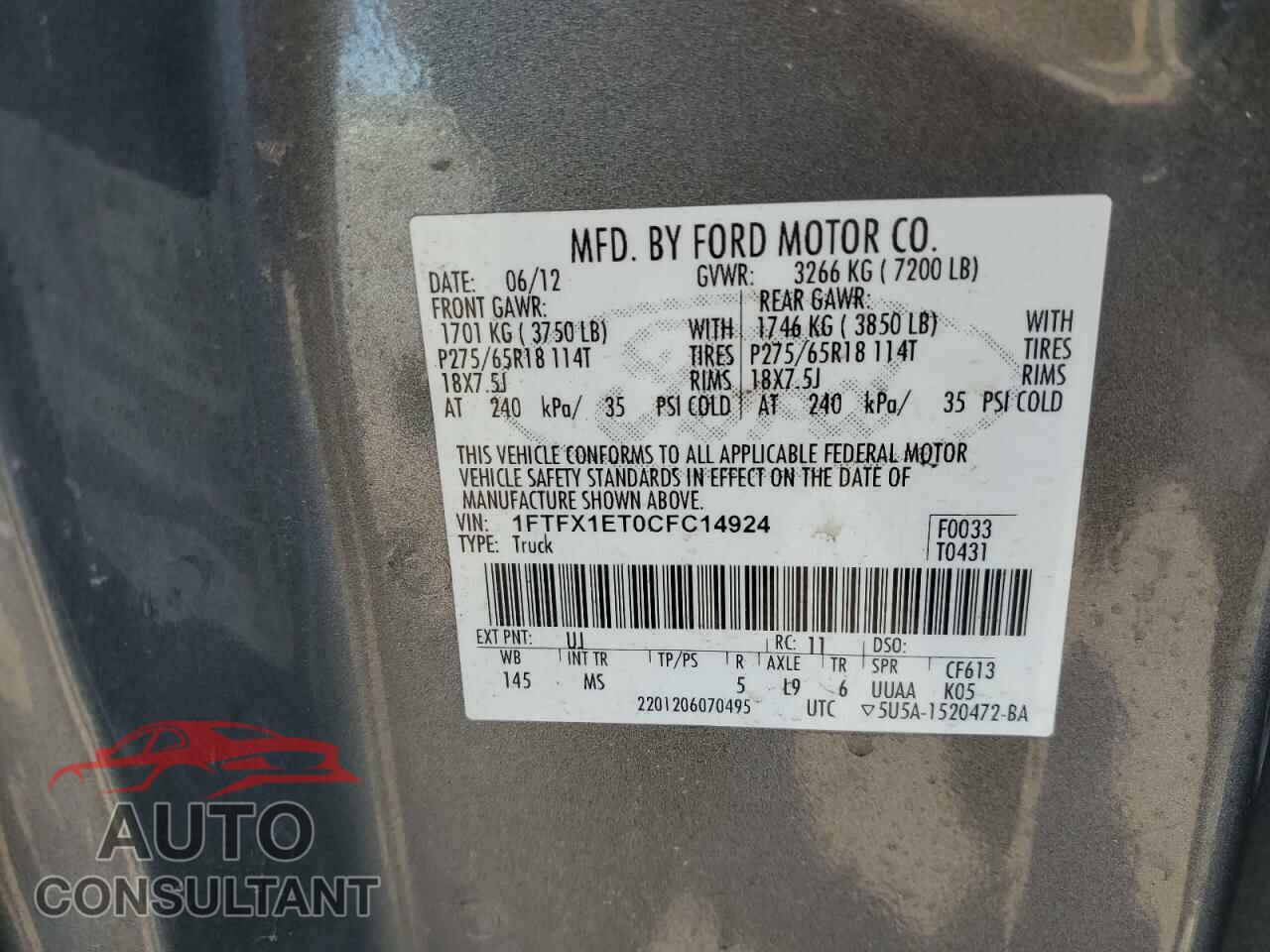 FORD F-150 2012 - 1FTFX1ET0CFC14924