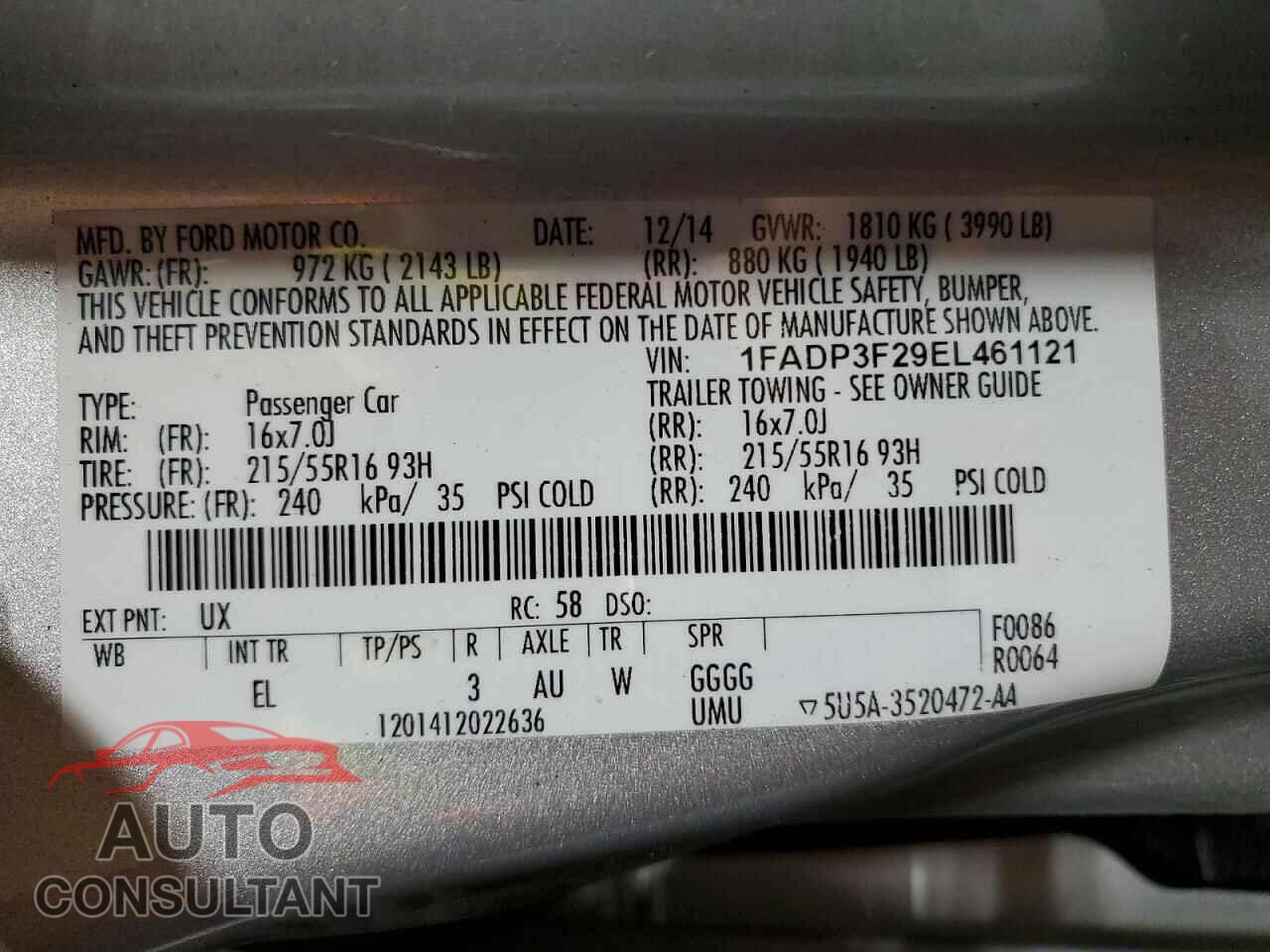 FORD FOCUS 2014 - 1FADP3F29EL461121