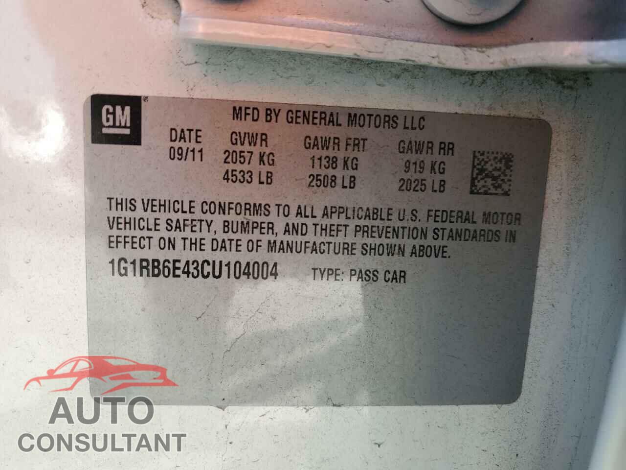 CHEVROLET VOLT 2012 - 1G1RB6E43CU104004