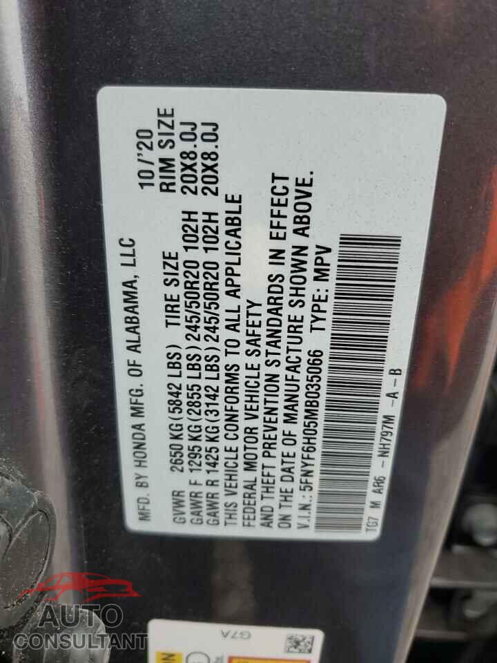 HONDA PILOT 2021 - 5FNYF6H05MB035066