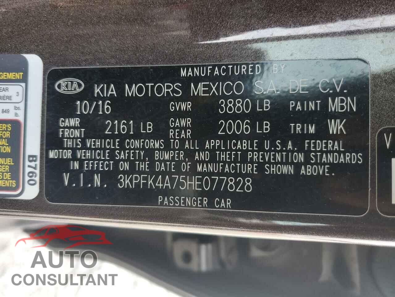 KIA FORTE 2017 - 3KPFK4A75HE077828