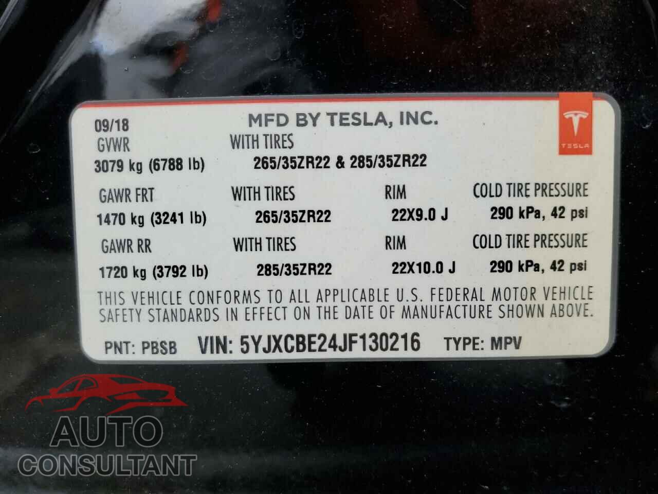 TESLA MODEL X 2018 - 5YJXCBE24JF130216