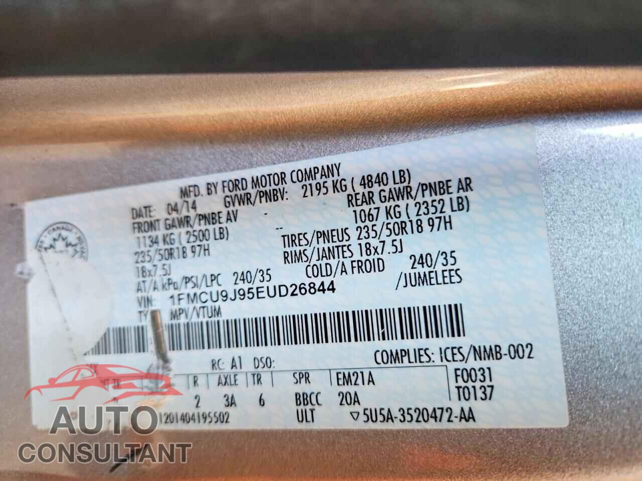 FORD ESCAPE 2014 - 1FMCU9J95EUD26844