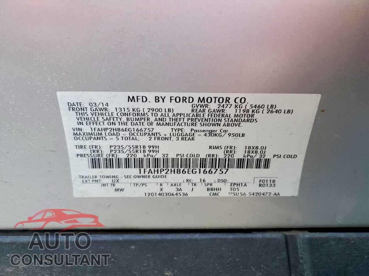 FORD TAURUS 2014 - 1FAHP2H86EG166757