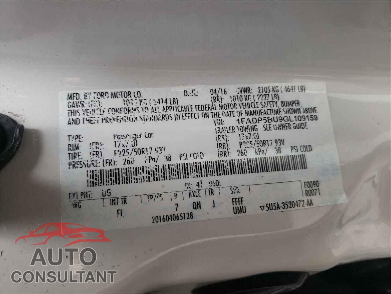FORD CMAX 2016 - 1FADP5BU9GL109159