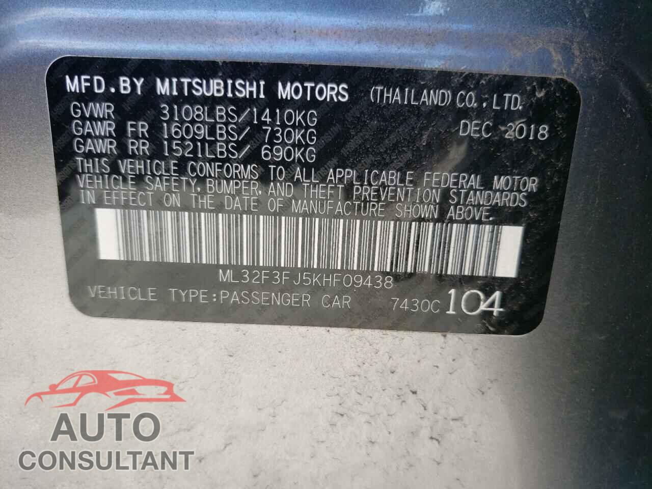 MITSUBISHI MIRAGE 2019 - ML32F3FJ5KHF09438