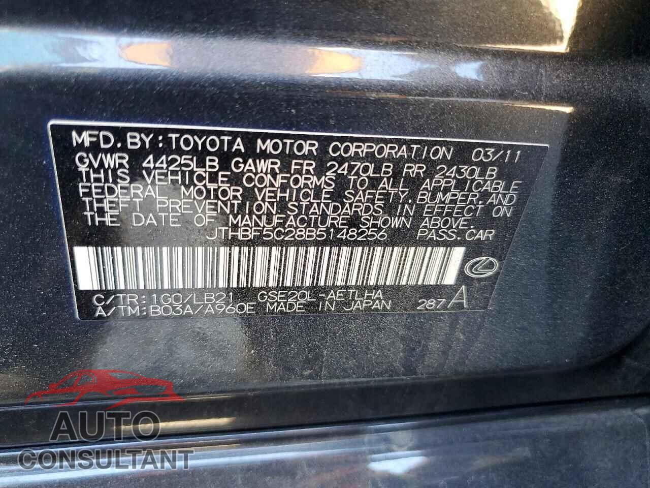 LEXUS IS 2011 - JTHBF5C28B5148256