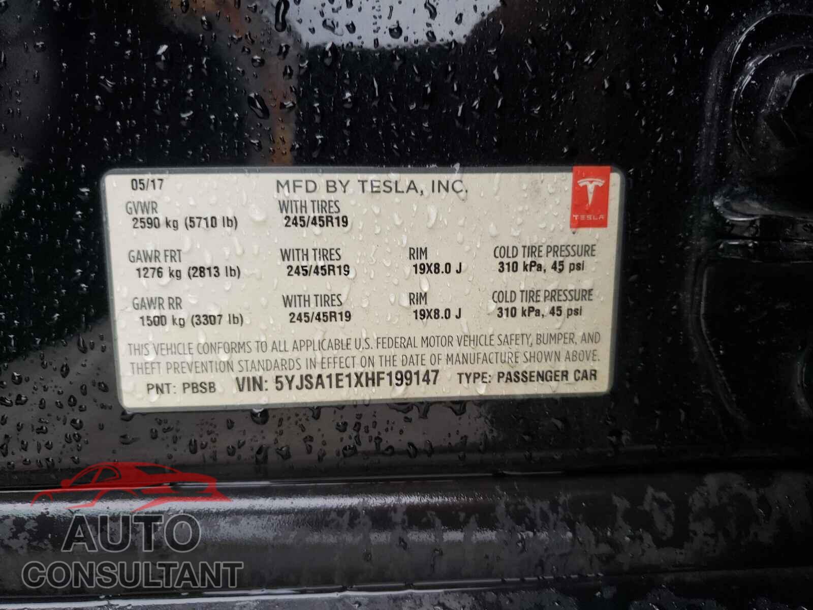 TESLA MODEL S 2017 - 5YJSA1E1XHF199147