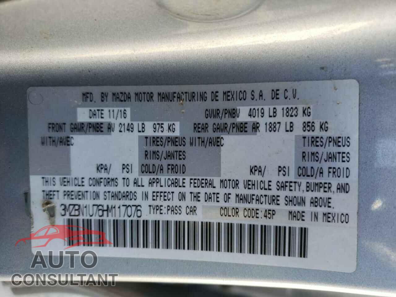 MAZDA 3 2017 - 3MZBN1U76HM117076