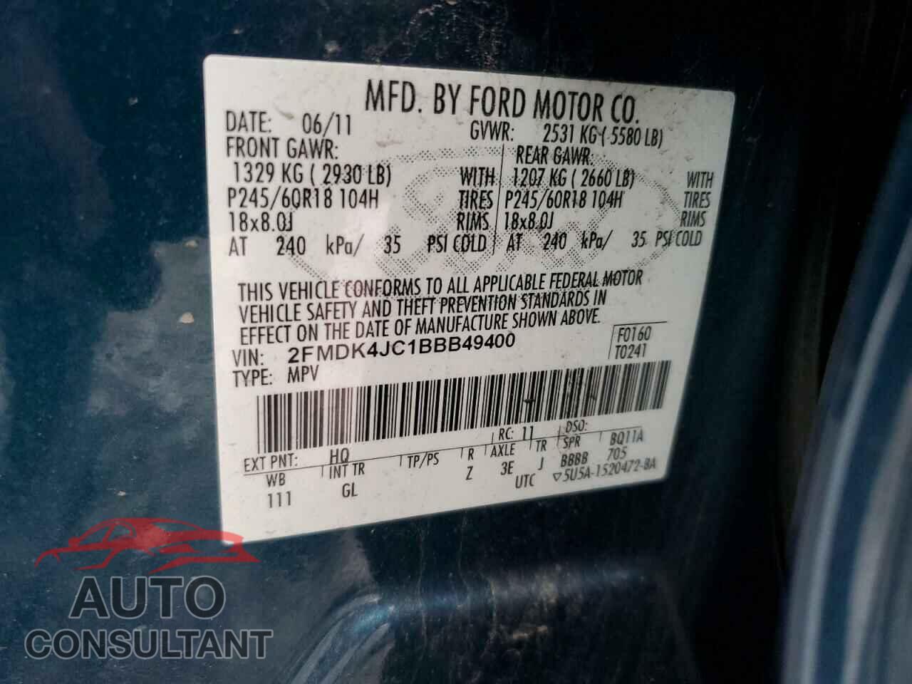 FORD EDGE 2011 - 2FMDK4JC1BBB49400