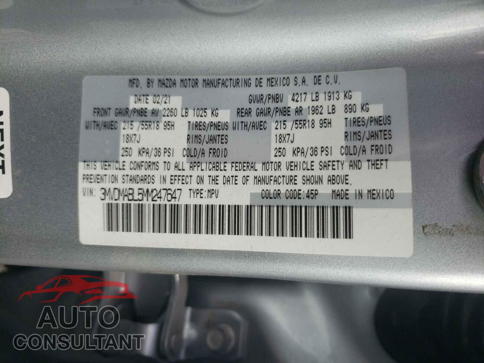MAZDA CX30 2021 - 3MVDMABL5MM247647