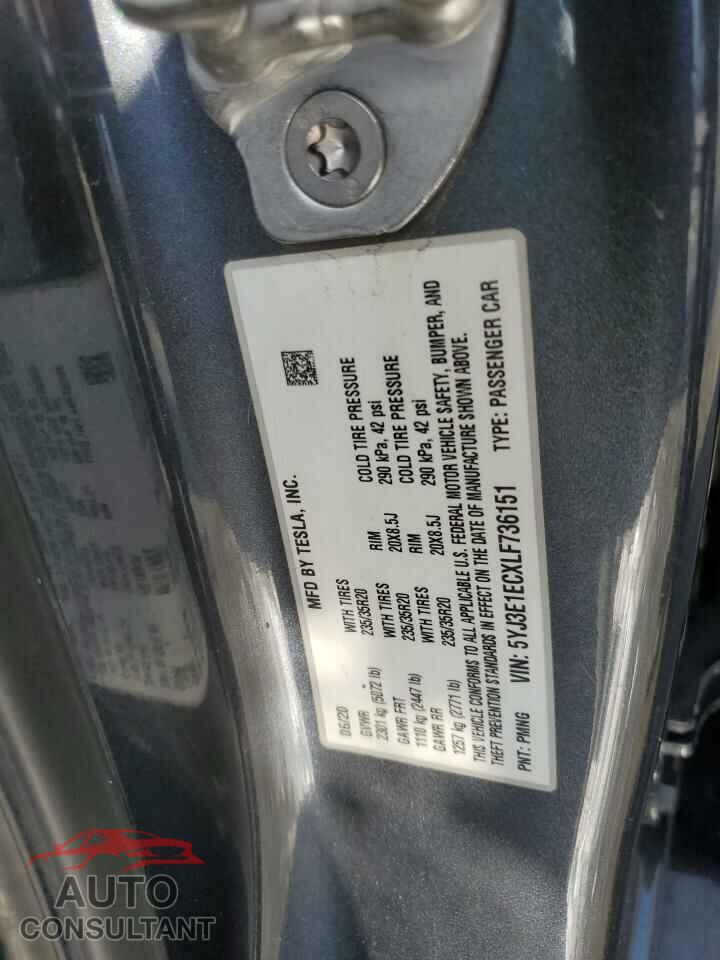 TESLA MODEL 3 2020 - 5YJ3E1ECXLF736151