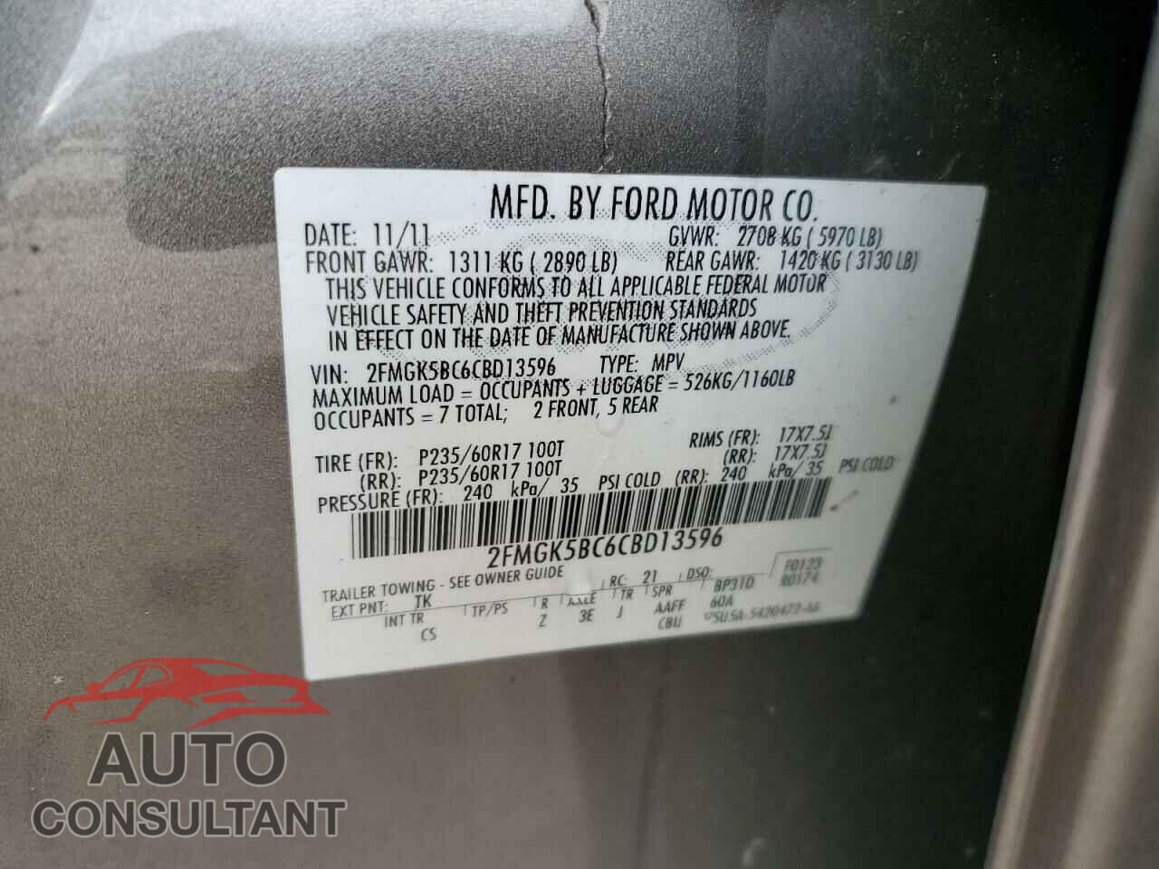 FORD FLEX 2012 - 2FMGK5BC6CBD13596