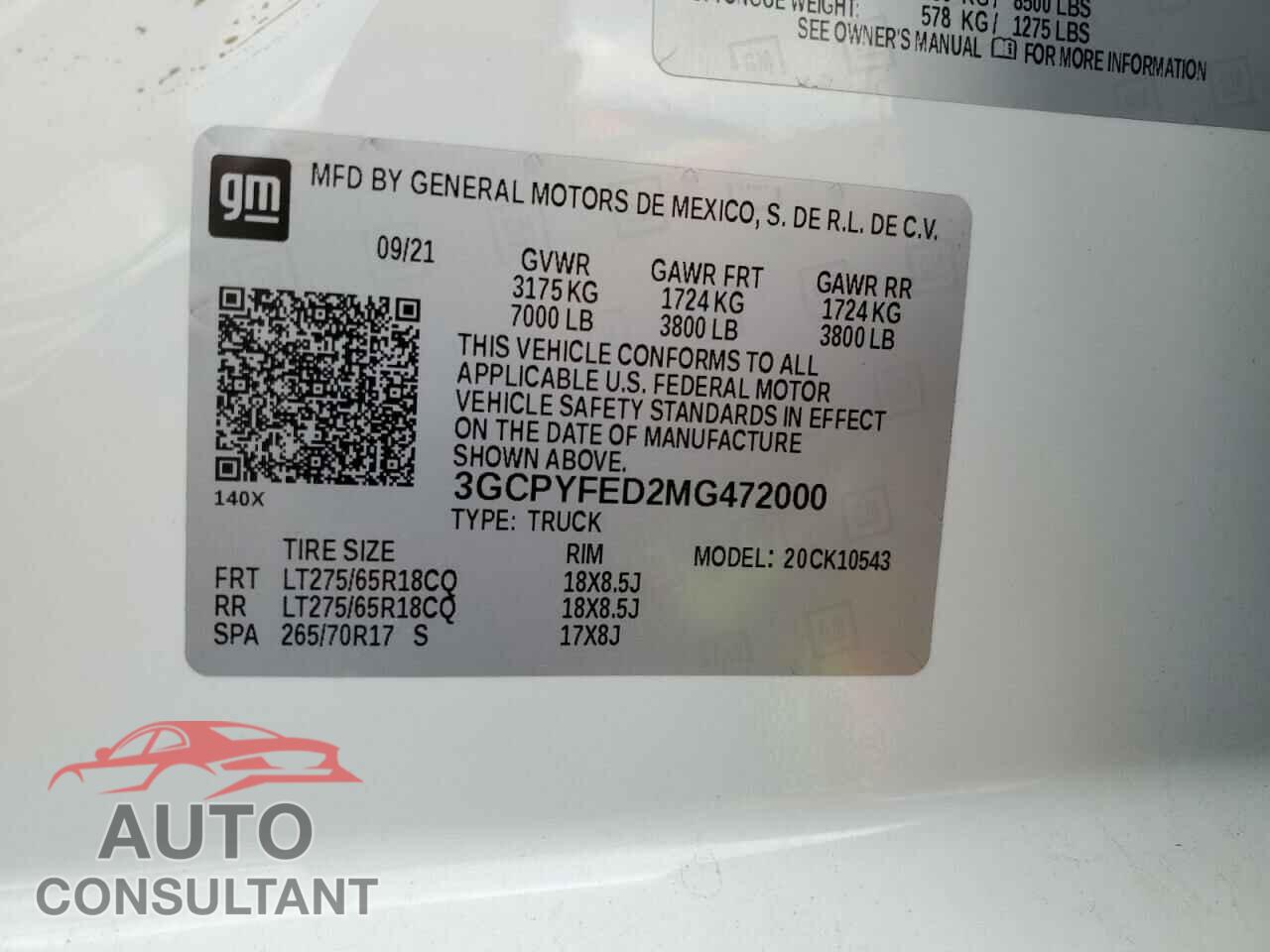 CHEVROLET SILVERADO 2021 - 3GCPYFED2MG472000
