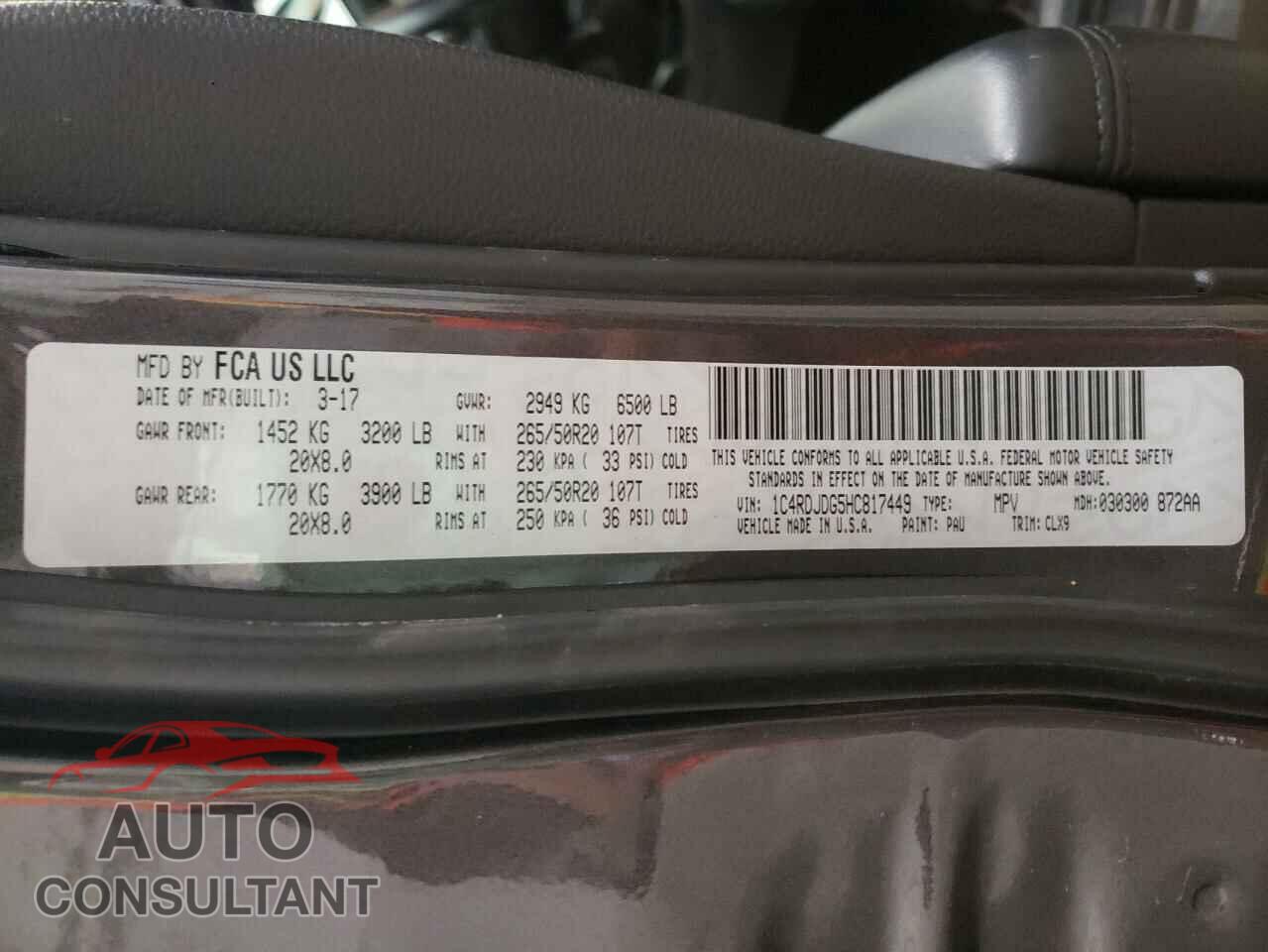 DODGE DURANGO 2017 - 1C4RDJDG5HC817449