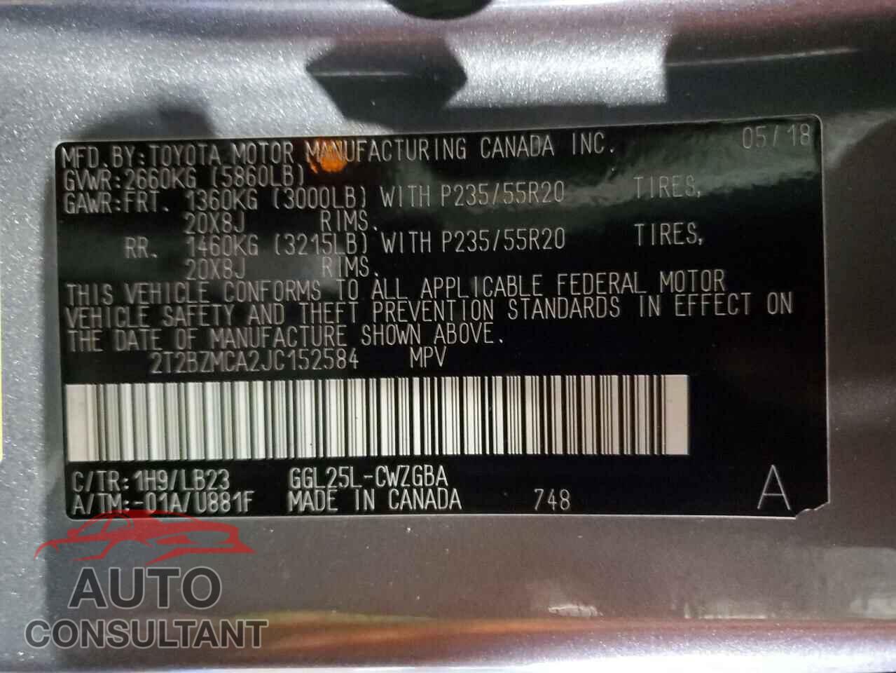 LEXUS RX350 2018 - 2T2BZMCA2JC152584