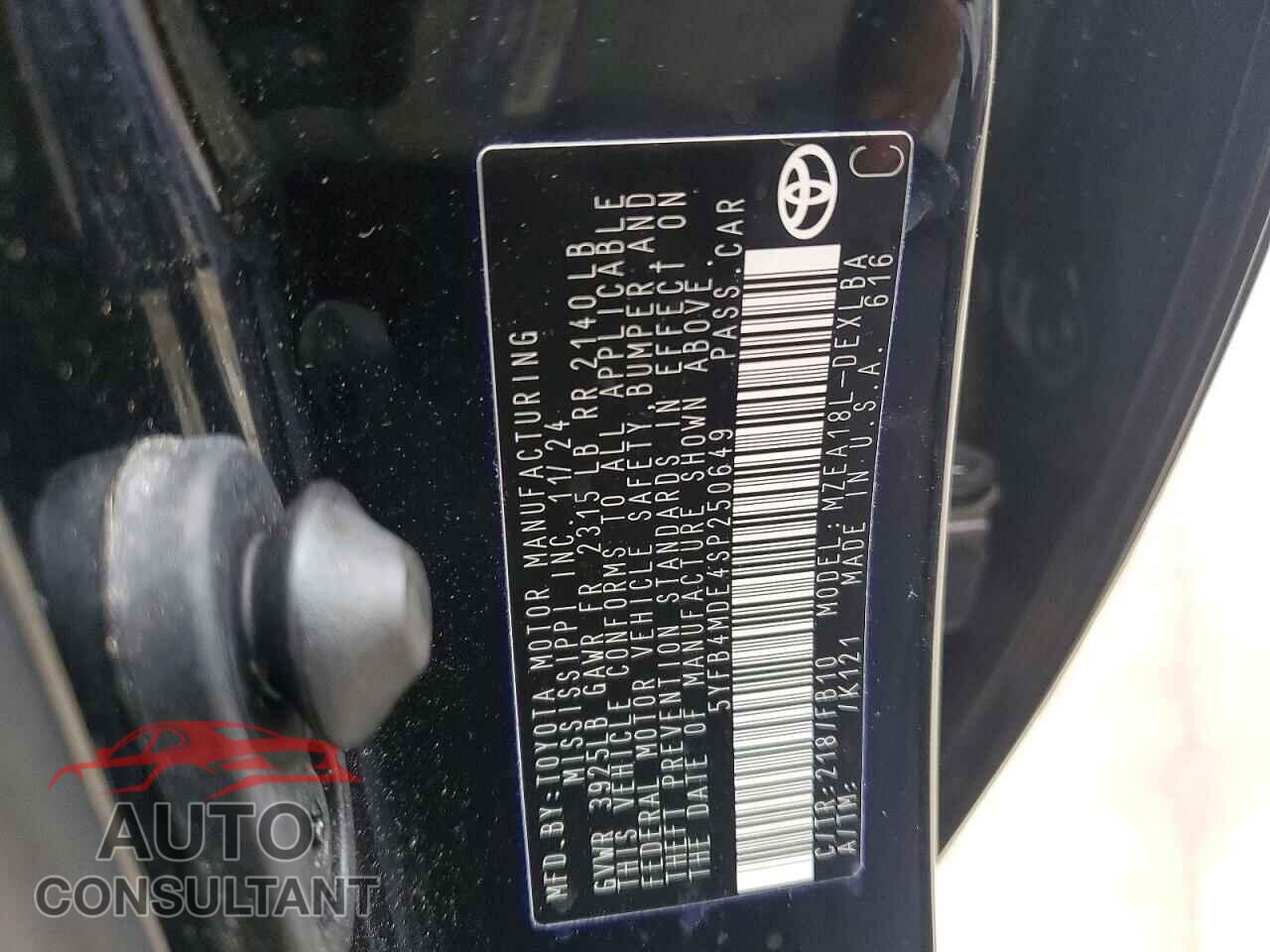 TOYOTA COROLLA 2025 - 5YFB4MDE4SP250649