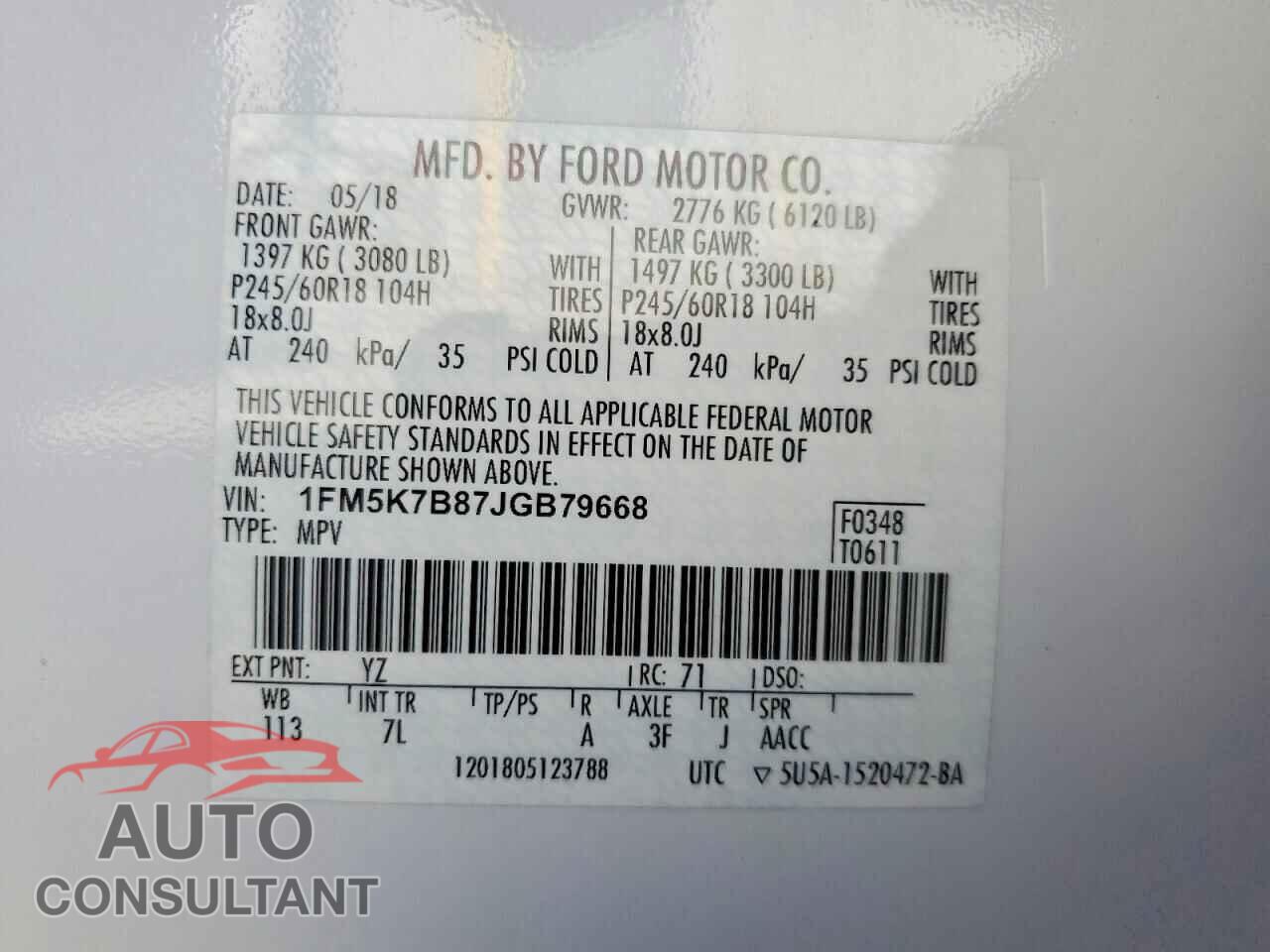 FORD EXPLORER 2018 - 1FM5K7B87JGB79668