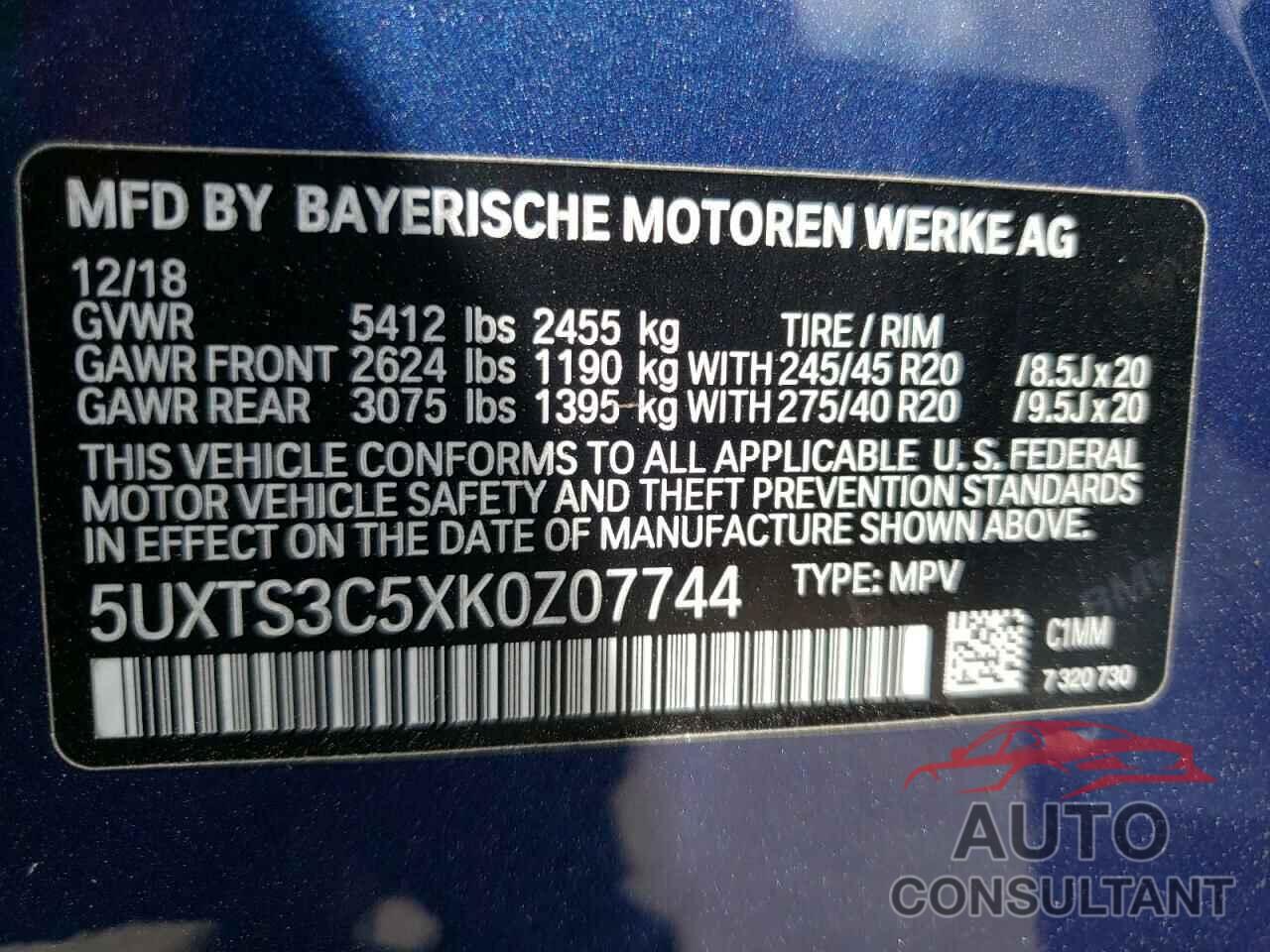 BMW X3 2019 - 5UXTS3C5XK0Z07744