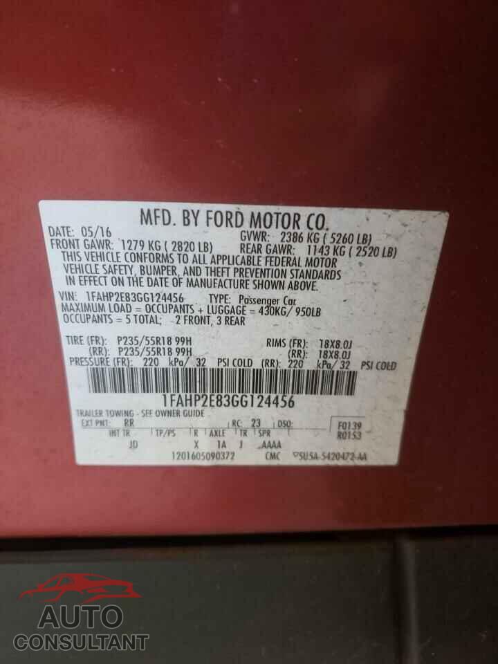 FORD TAURUS 2016 - 1FAHP2E83GG124456