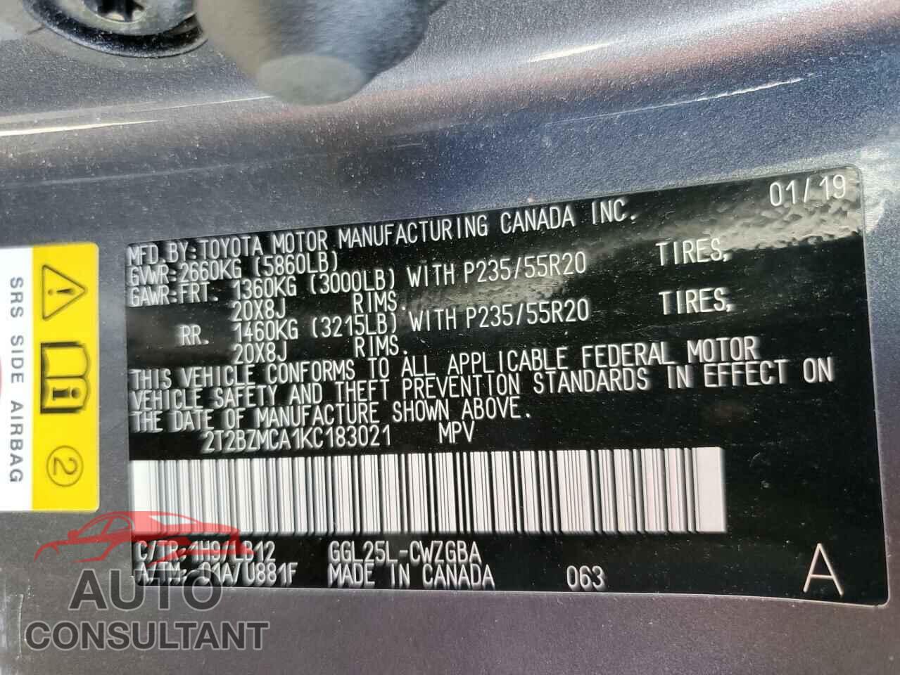 LEXUS RX350 2019 - 2T2BZMCA1KC183021