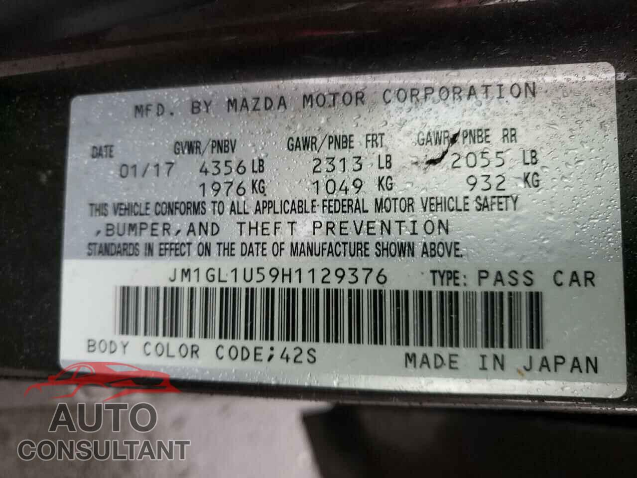 MAZDA 6 2017 - JM1GL1U59H1129376