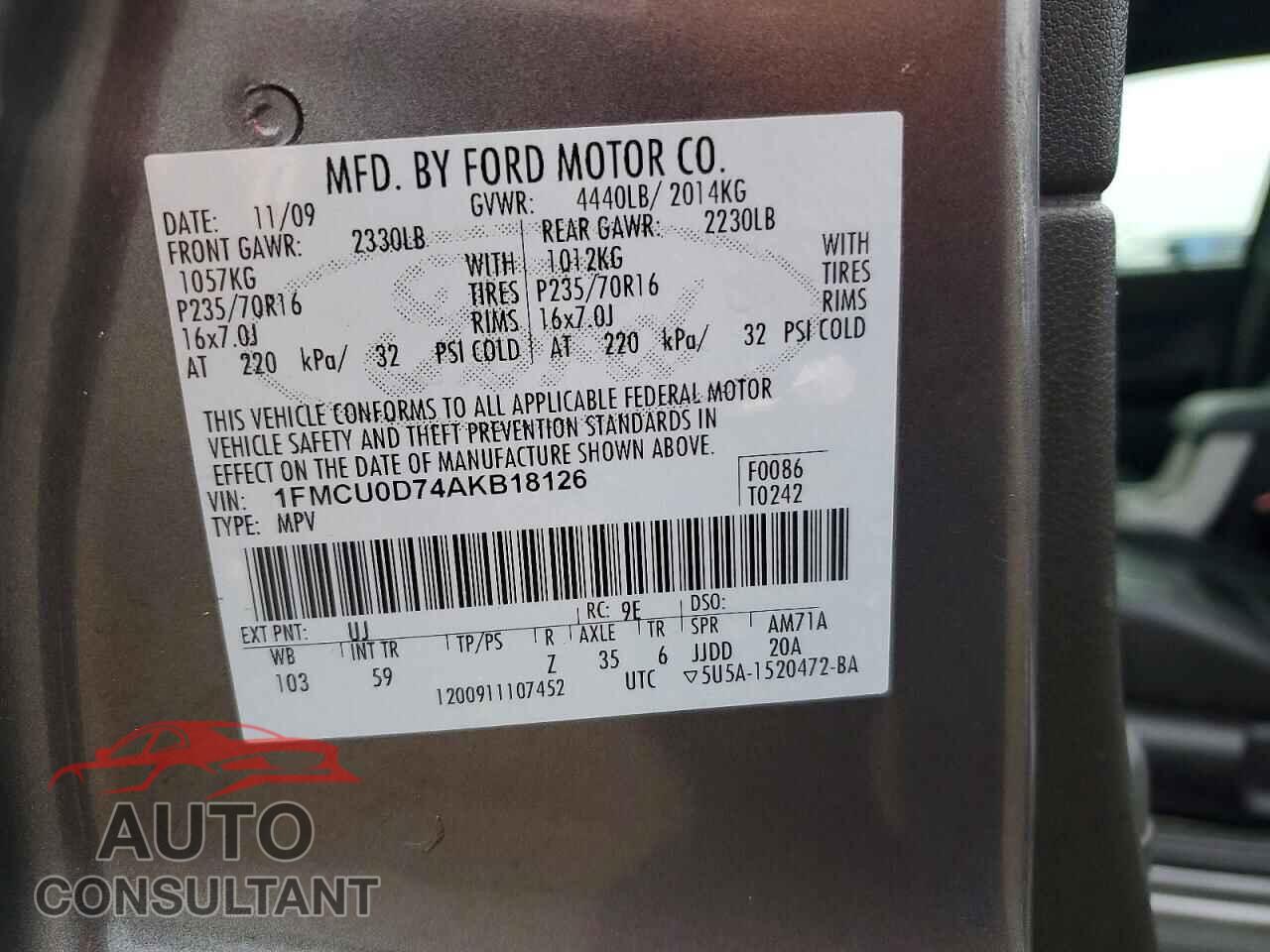 FORD ESCAPE 2010 - 1FMCU0D74AKB18126