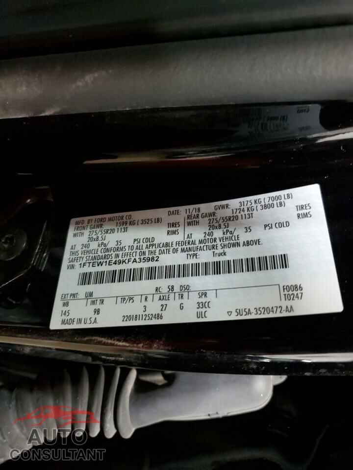 FORD F-150 2019 - 1FTEW1E49KFA35982