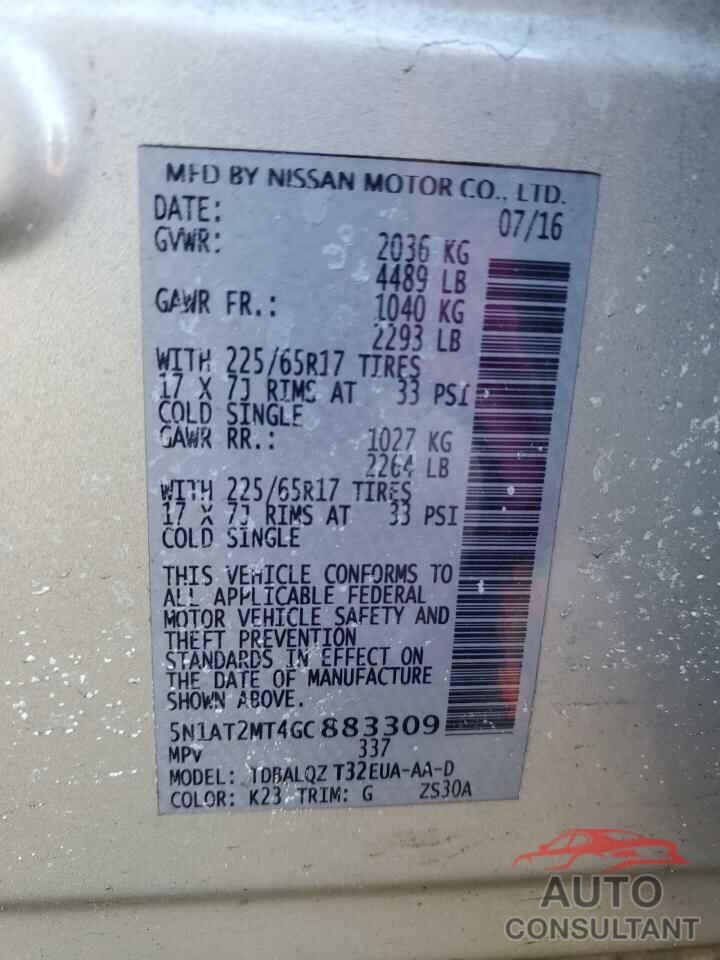 NISSAN ROGUE 2016 - 5N1AT2MT4GC883309