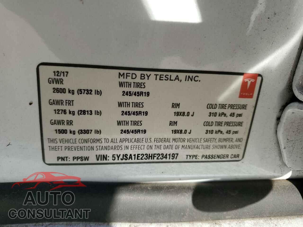 TESLA MODEL S 2017 - 5YJSA1E23HF234197