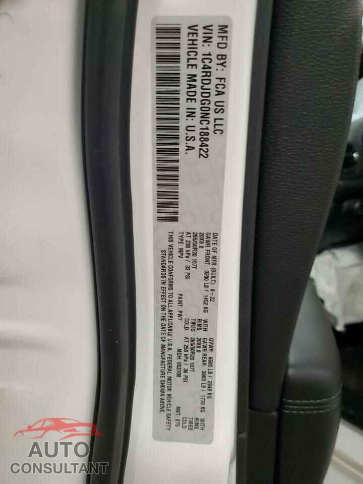 DODGE DURANGO 2022 - 1C4RDJDG0NC188422
