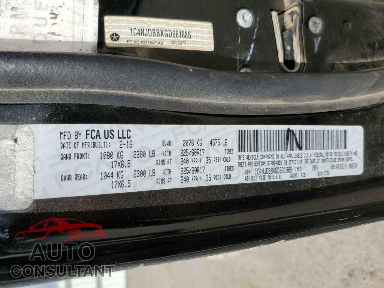 JEEP COMPASS 2016 - 1C4NJDBBXGD661885
