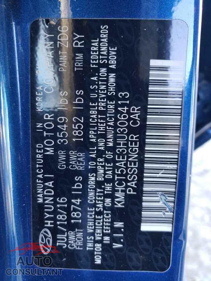 HYUNDAI ACCENT 2017 - KMHCT5AE3HU306413