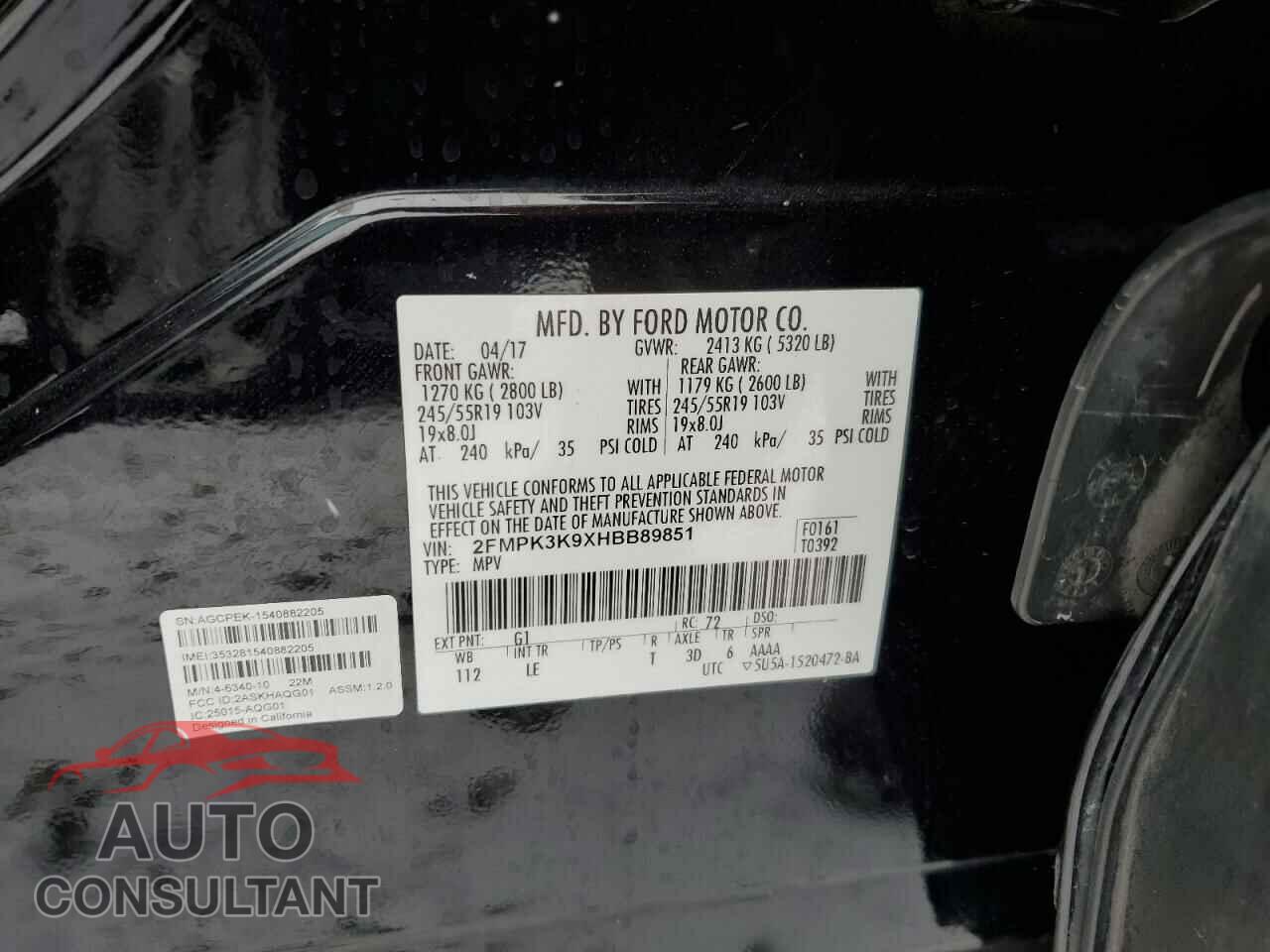 FORD EDGE 2017 - 2FMPK3K9XHBB89851