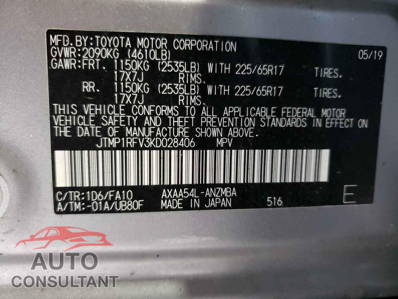 TOYOTA RAV4 2019 - JTMP1RFV3KD028406