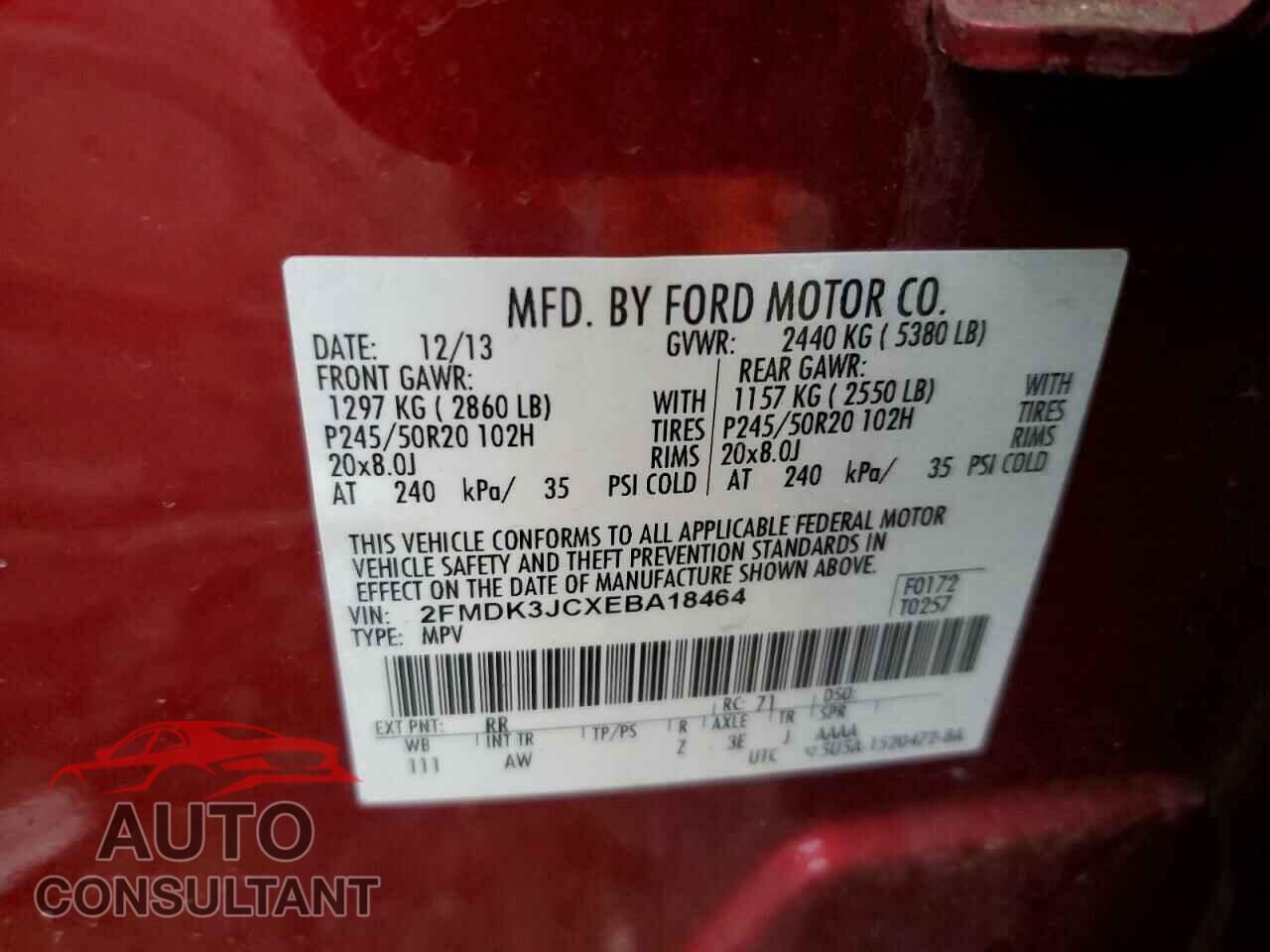 FORD EDGE 2014 - 2FMDK3JCXEBA18464