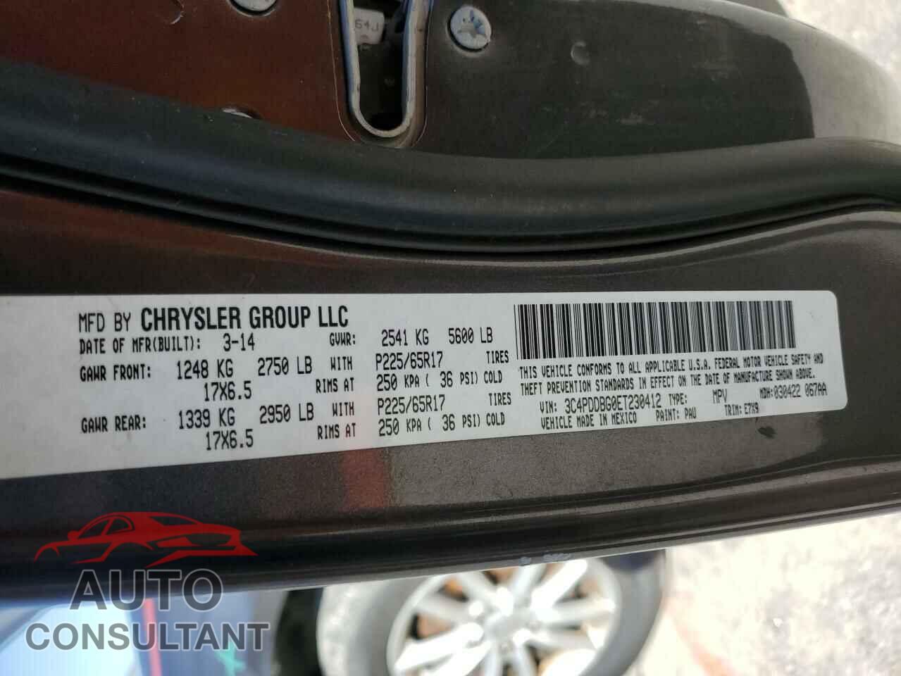 DODGE JOURNEY 2014 - 3C4PDDBG0ET230412