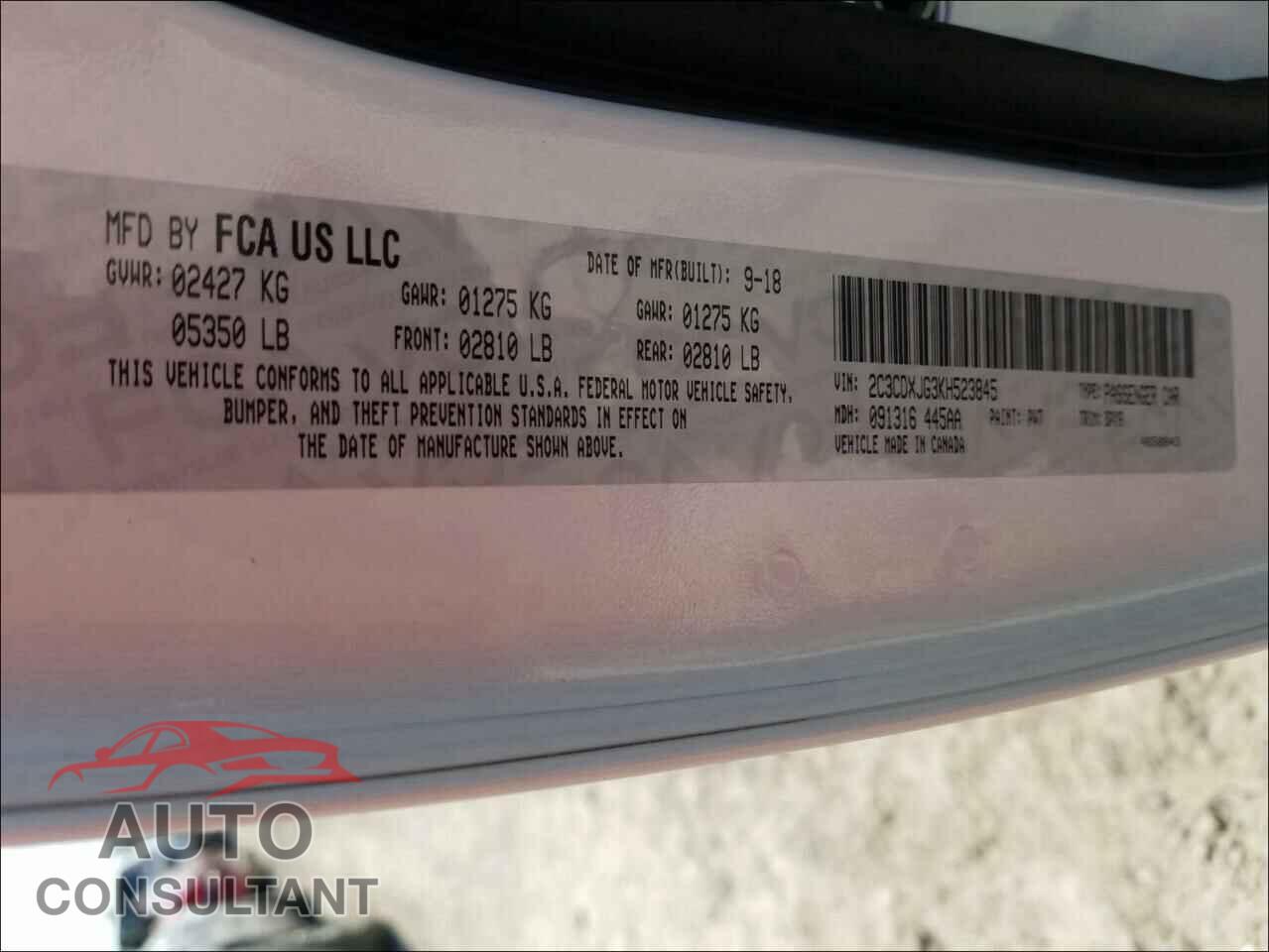 DODGE CHARGER 2019 - 2C3CDXJG3KH523845