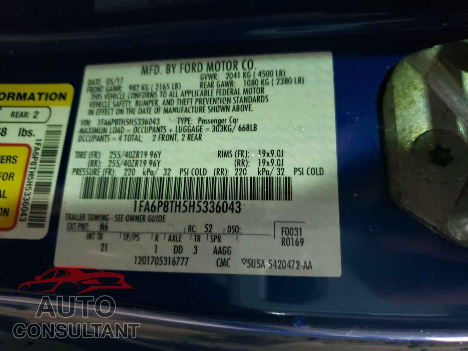 FORD MUSTANG 2017 - 1FA6P8TH5H5336043