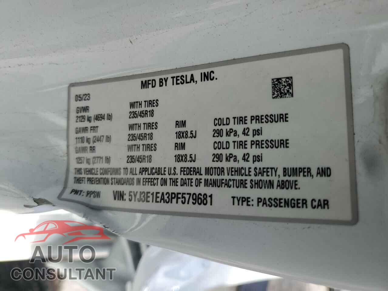 TESLA MODEL 3 2023 - 5YJ3E1EA3PF579681